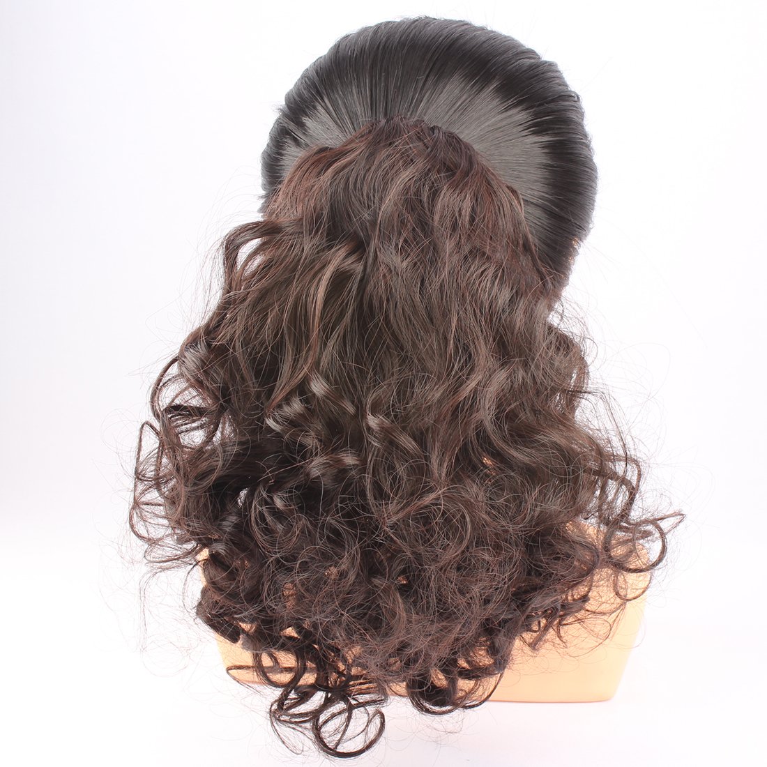 Postizo de cabello sintético rizado, medida media y larga, de Weken, Café Oscuro