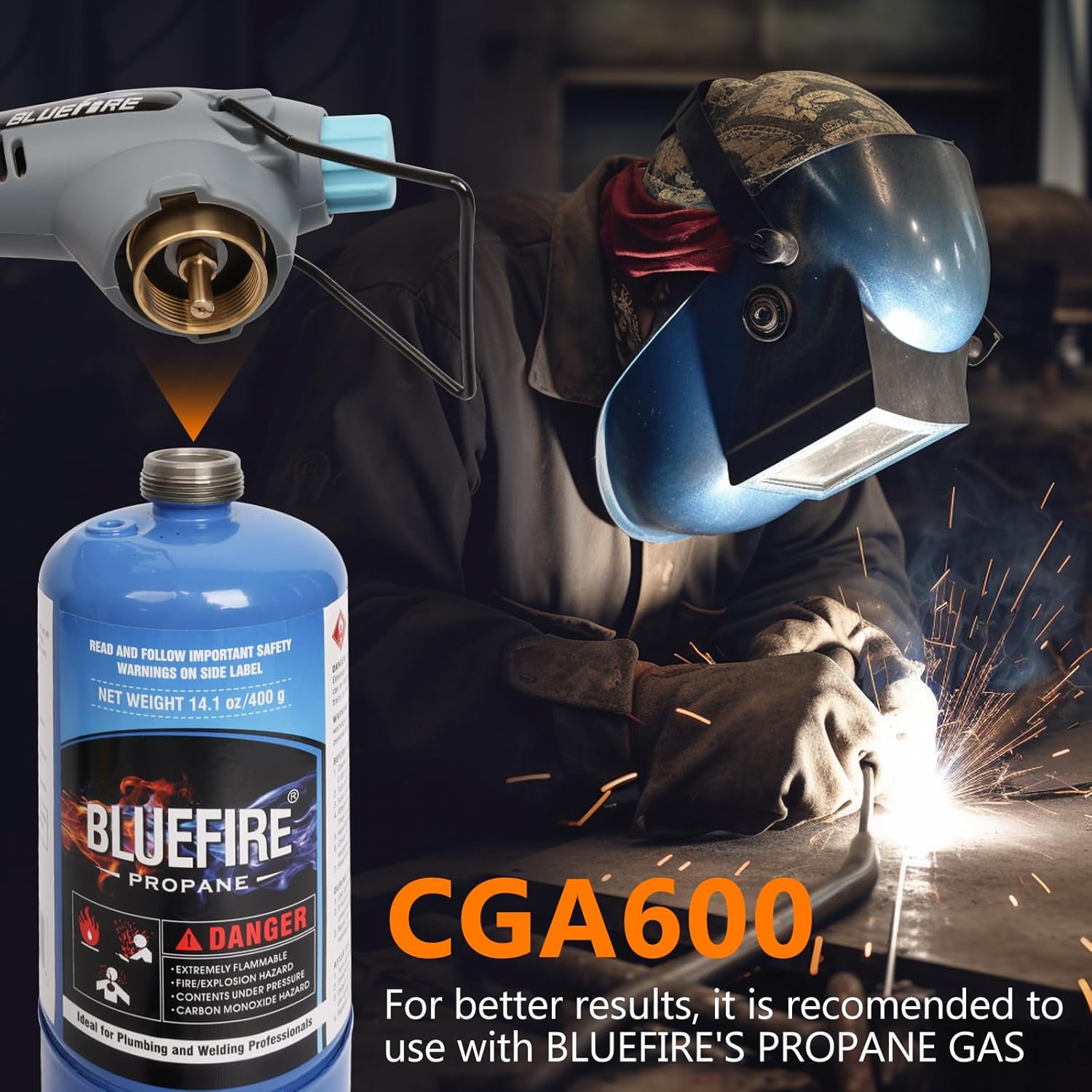 BLUEFIRE MAPP MAP PRO Cilindro de gas de propano para soldadura, reparación de plomería, parrillas de iluminación, parrillas de vidrio, para quitar
