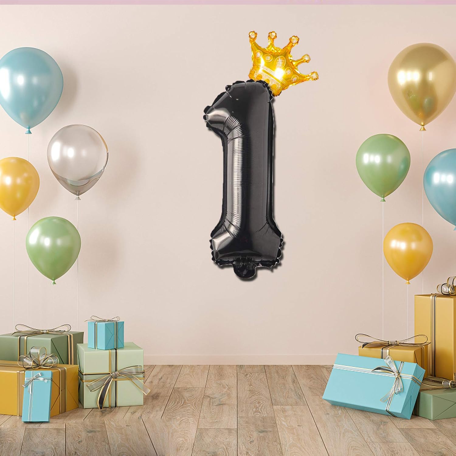 Gadeja Globo negro con número (1), corona digital para fiesta de cumpleaños infantil, globos de cumpleaños, suministros de fiesta, globo de película