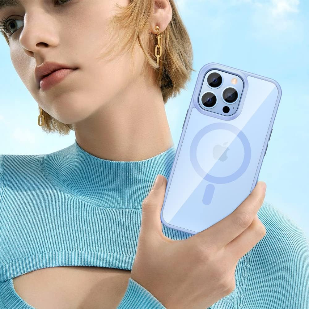 VEGO Funda magnética para iPhone 13 Pro, iPhone 13 Pro con imanes fuertes integrados, parte trasera de policarbonato duro transparente + marco de