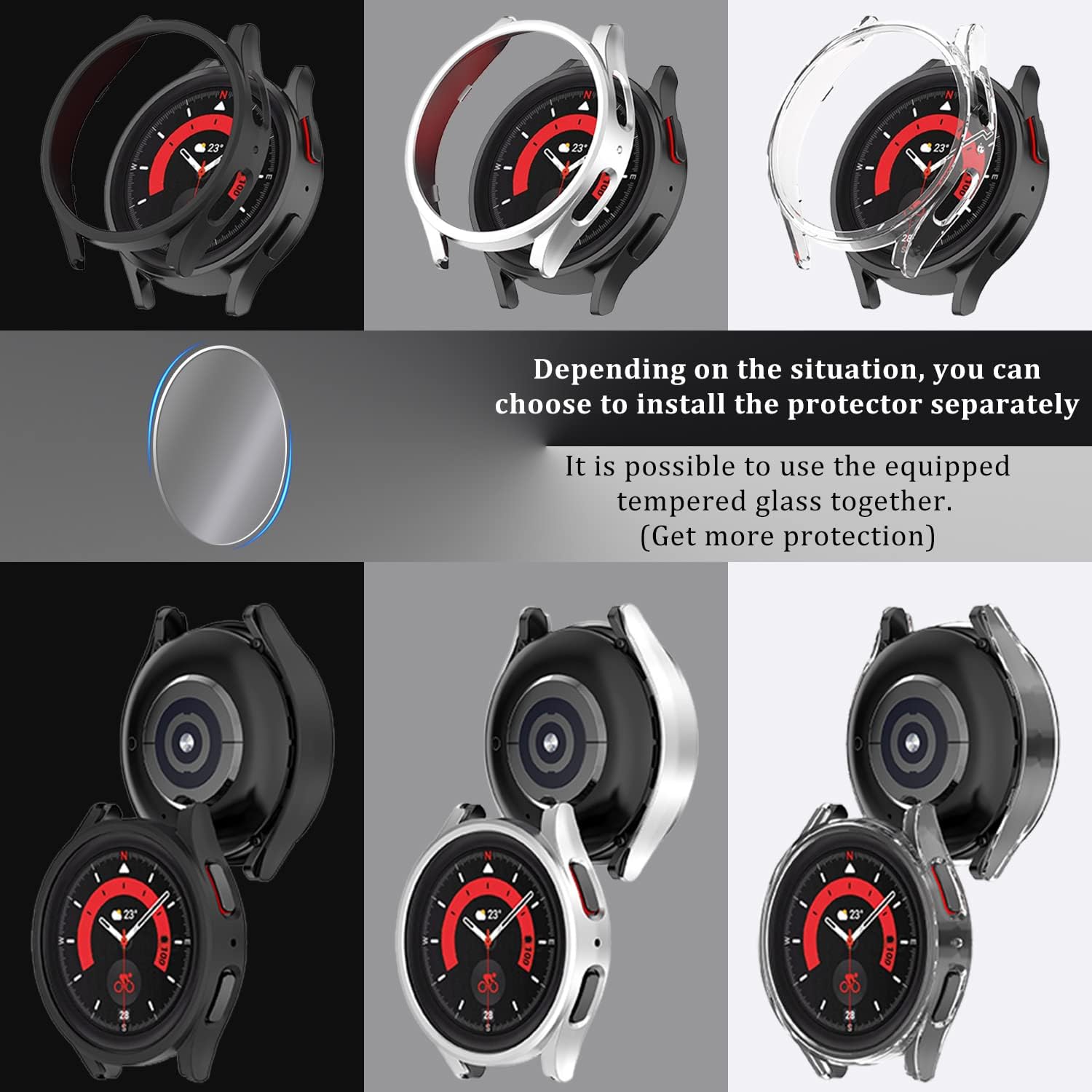 Protector de pantalla para Samsung Galaxy Watch5 Pro de vidrio templado de pantalla ultra transparente desmontable y funda protectora mate