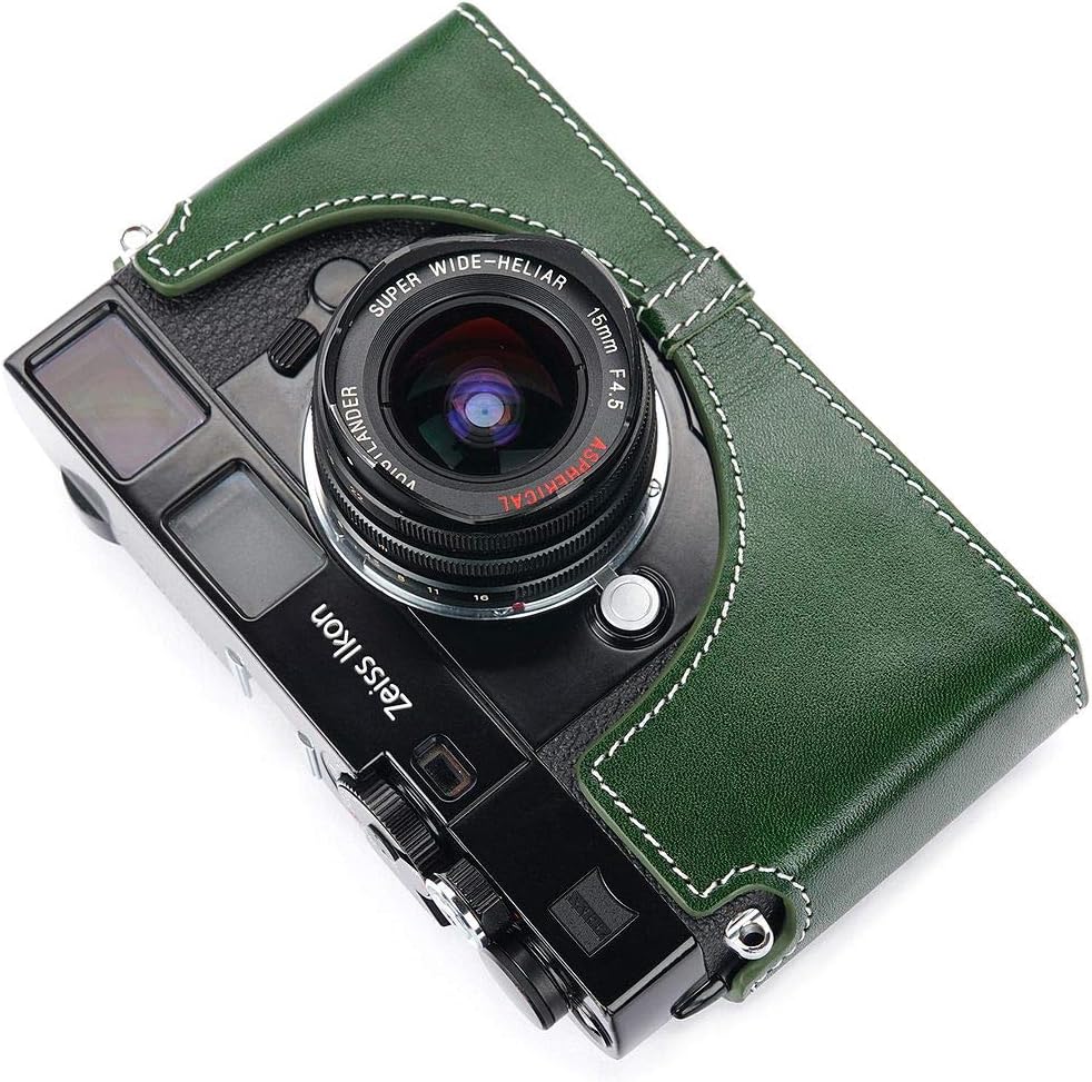 Hecho a mano de cuero auténtico medio cámara caso bolsa cubierta para ZEISS IKON ZM SW color verde