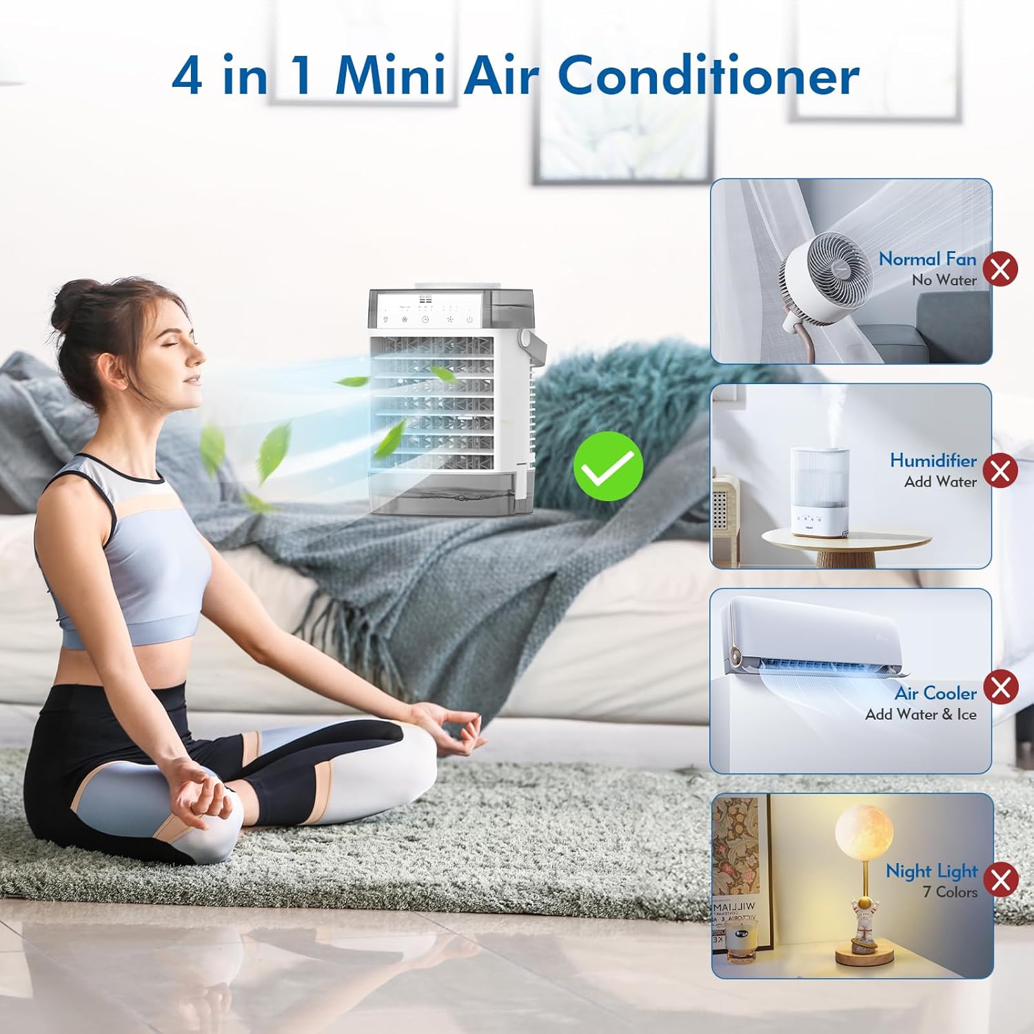 Aire acondicionado portátil, aire acondicionado portátil con control remoto, mini unidad de CA portátil personal para habitación, 3 velocidades de