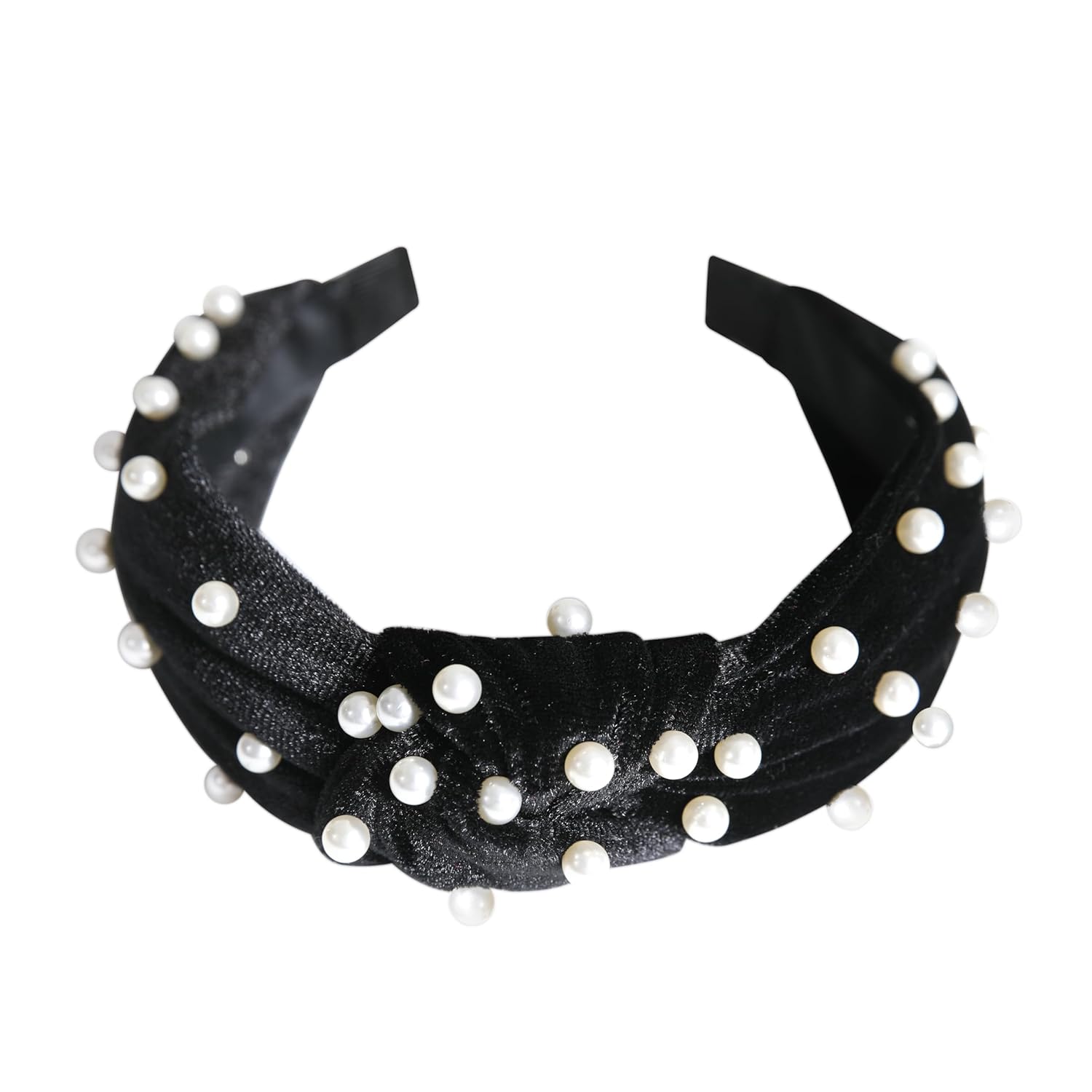Diadema anudada de perlas para mujer con pétalos de rosa largos, pendientes colgantes negros