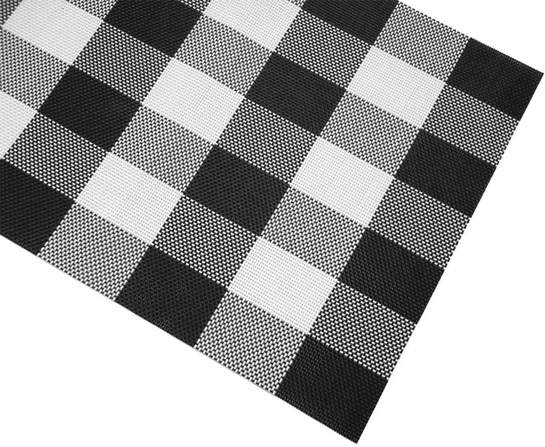 Ukeler Juego de 6 manteles individuales con diseño de cuadros cruzados, lavables, color blanco y negro