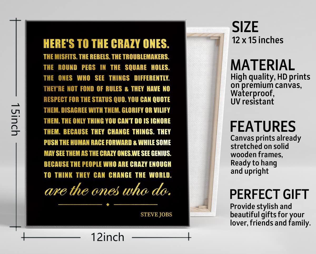 Lienzo decorativo para pared con texto en inglés Here’s To The Crazy Ones (Here’s To The Crazy Ones), impresiones inspiradoras en lienzo para