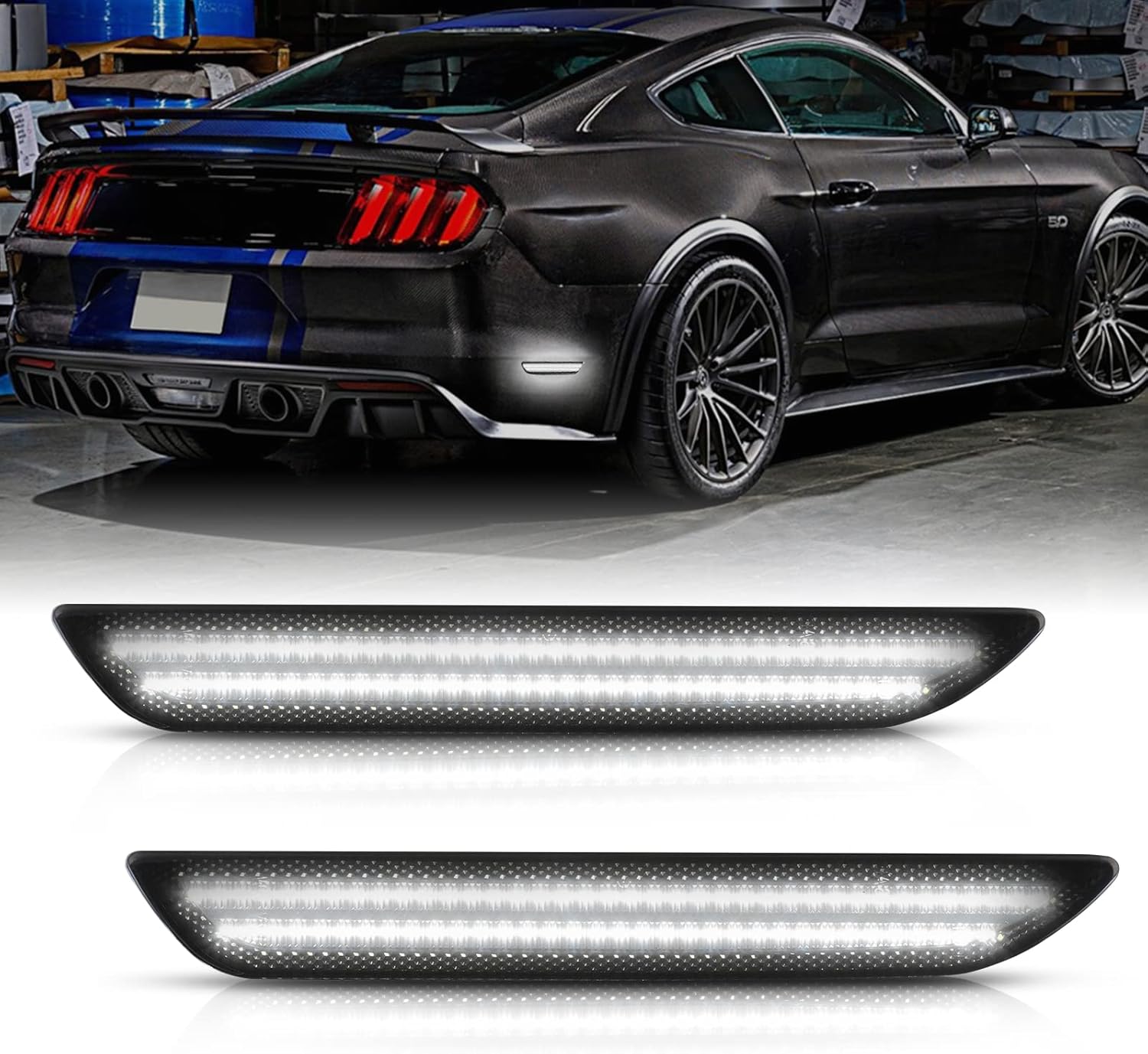 Bestview Accesorios de luces LED de posición laterales traseras para Ford Mustang 2015-2022, doble fila blanca para guardabarros trasero trasero