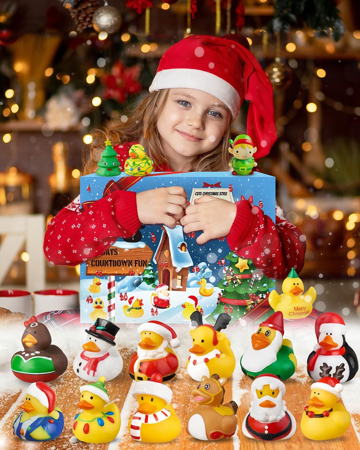 Calendario de Adviento de pato de goma 2023, juguetes de baño de patos de Navidad, calendario de Adviento para niños, patito de goma para patitos