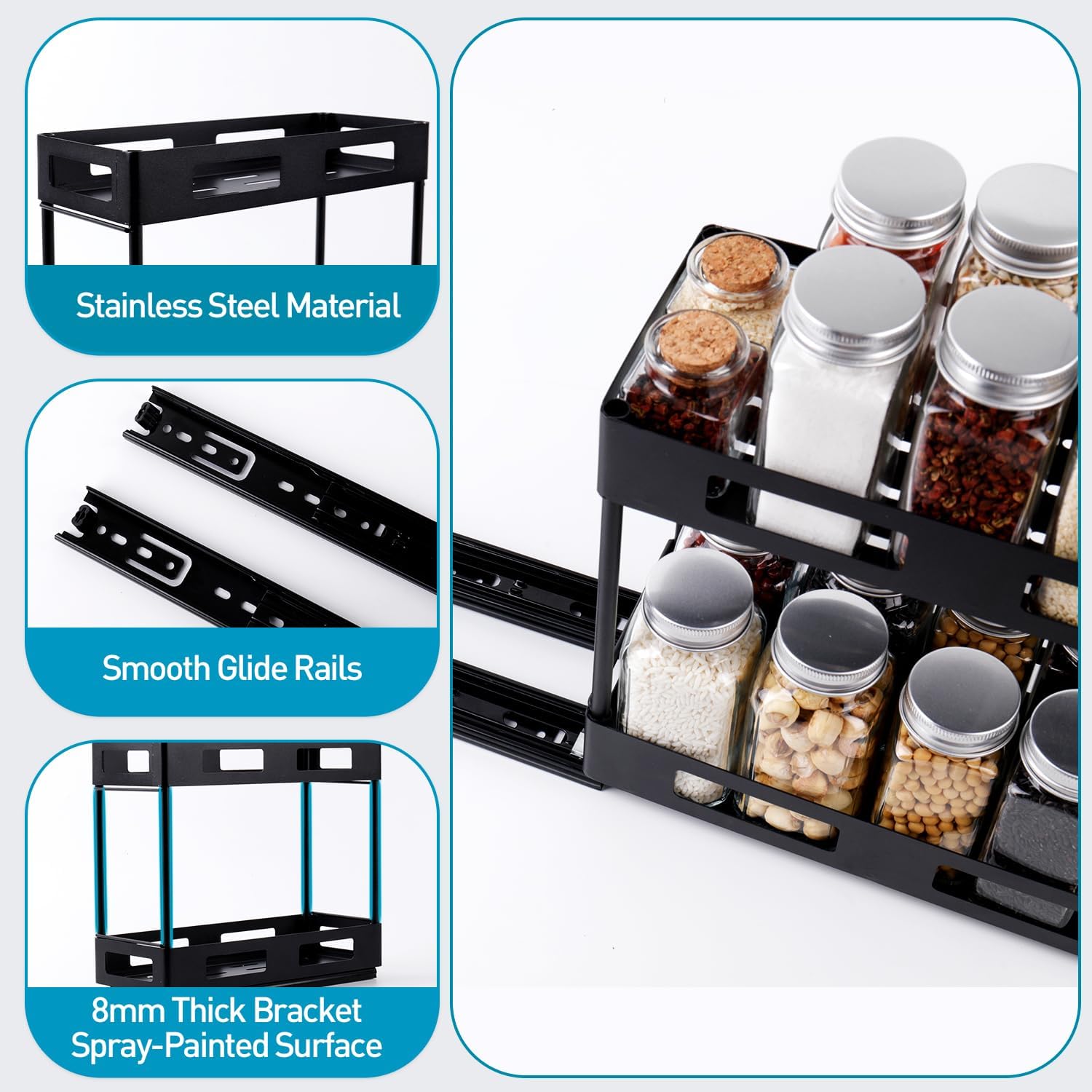 Organizador de especias para gabinete, estantes de especias extraíbles para armarios interiores, estante de especias de cocina, organizador