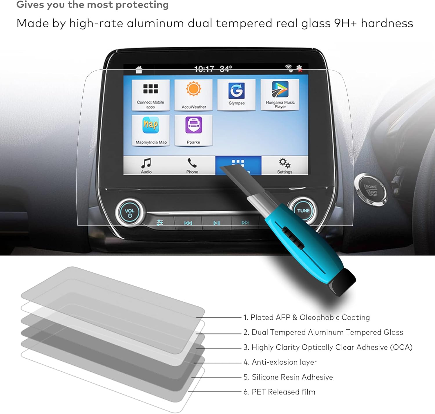 INNOSURE AG – Protector de pantalla de vidrio templado diseñado para Ford Escape (2020-2023), Transit (2020-2022), Ecosport (2018-2022), SYNC 3