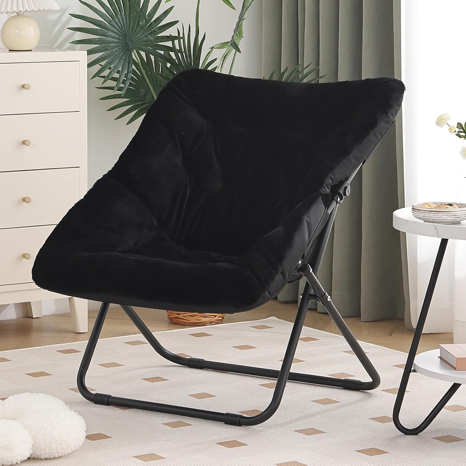 Silla platillo, cómodas sillas de dormitorio, silla plegable de piel sintética de gran tamaño, silla plegable con marco de metal para dormitorio,