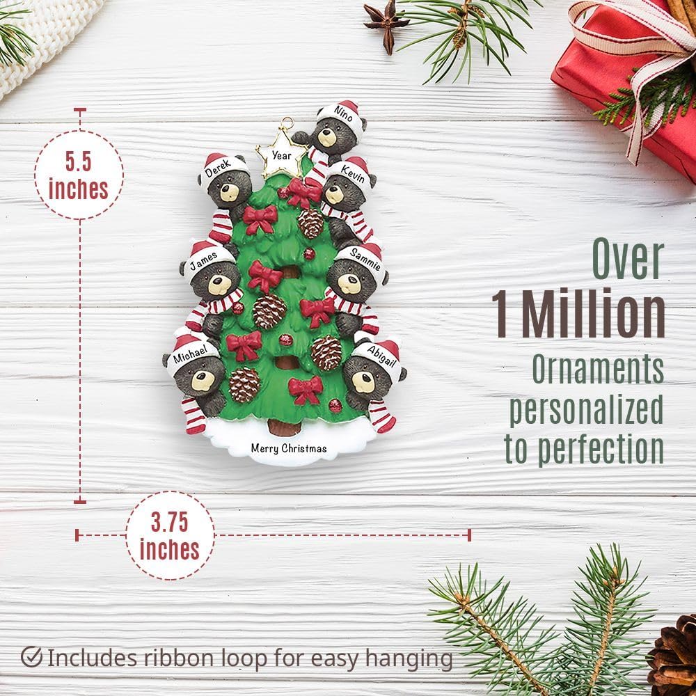 Adornos personalizados de oso de peluche de Navidad, familia de 7 integrantes, personalizables, listos en 24 horas, adorno para árbol de Navidad con