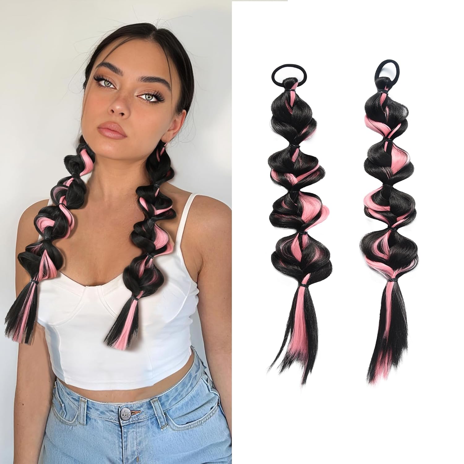 2 piezas de peluca de cola de caballo de burbujas, trenza, extensión de cola de caballo trenzada, 14 pulgadas, peluca de cola de caballo trenzada