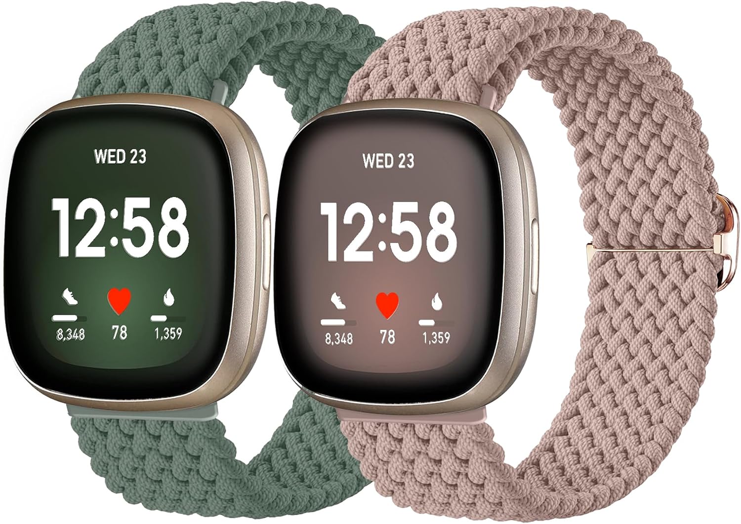 Paquete de 2 bandas elásticas compatibles con Fitbit Versa 2VersaVersa LiteVersa SE, correas deportivas de repuesto trenzadas suaves y ajustables,