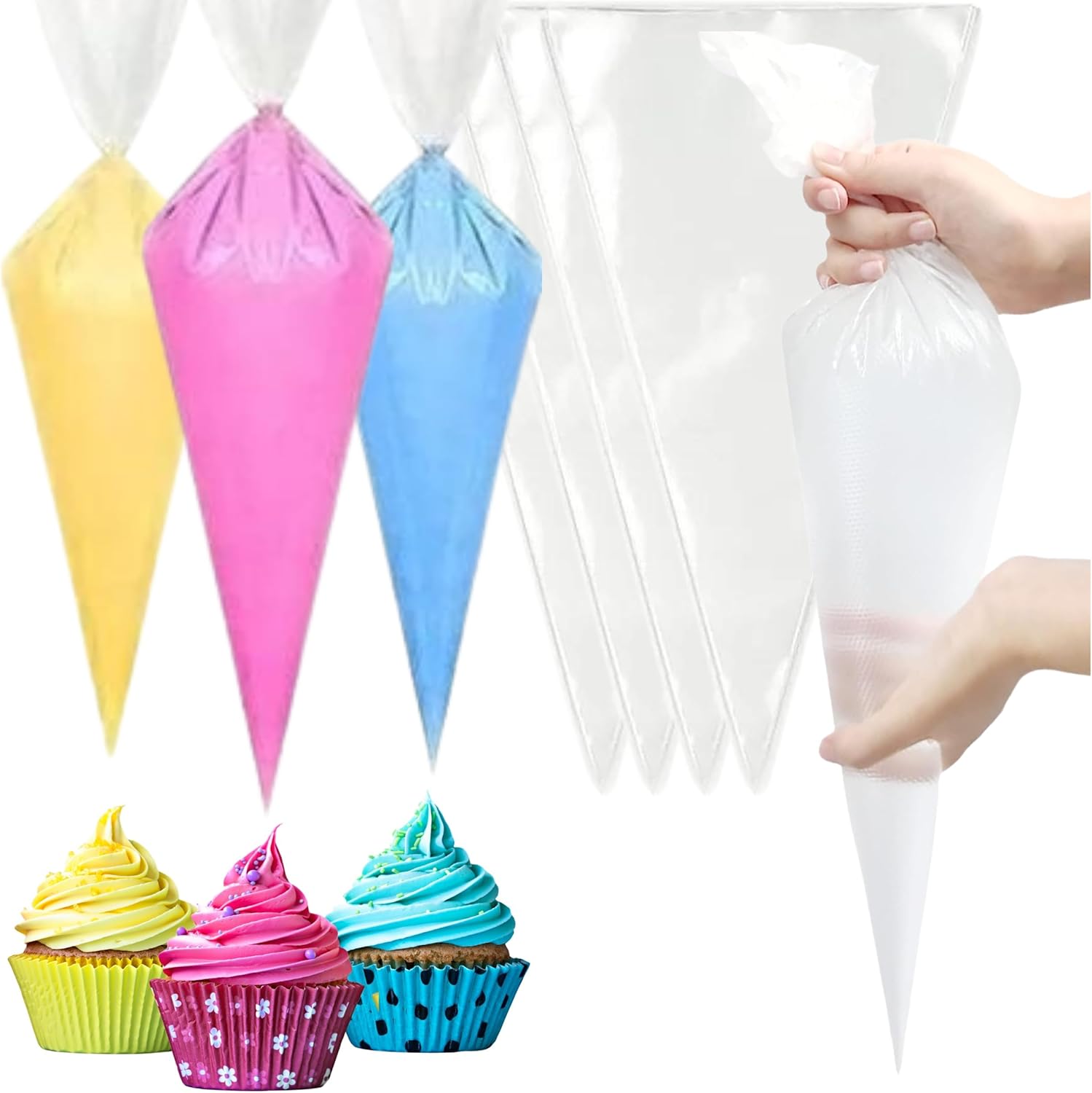 100 bolsas grandes desechables para tuberías  Bolsas de tuberías de glaseado de 21 pulgadas, bolsas de pastelería desechables de plástico