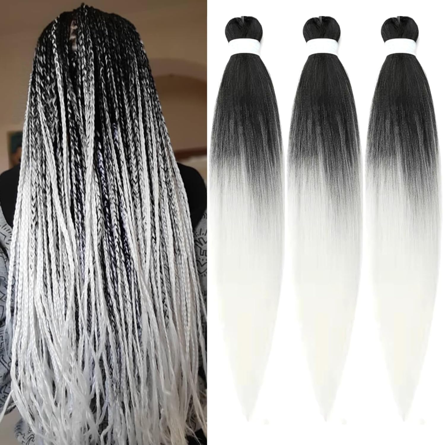 Cabello estirado de fibra Kanekalon para trenzar con cabello humano, color blanco degradado