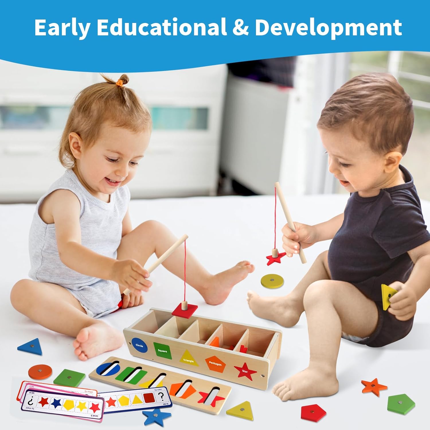 Montessori Toys – Caja de clasificación de formas de color de madera para niños pequeños de 1 a 3, bloques geométricos a juego para aprendizaje