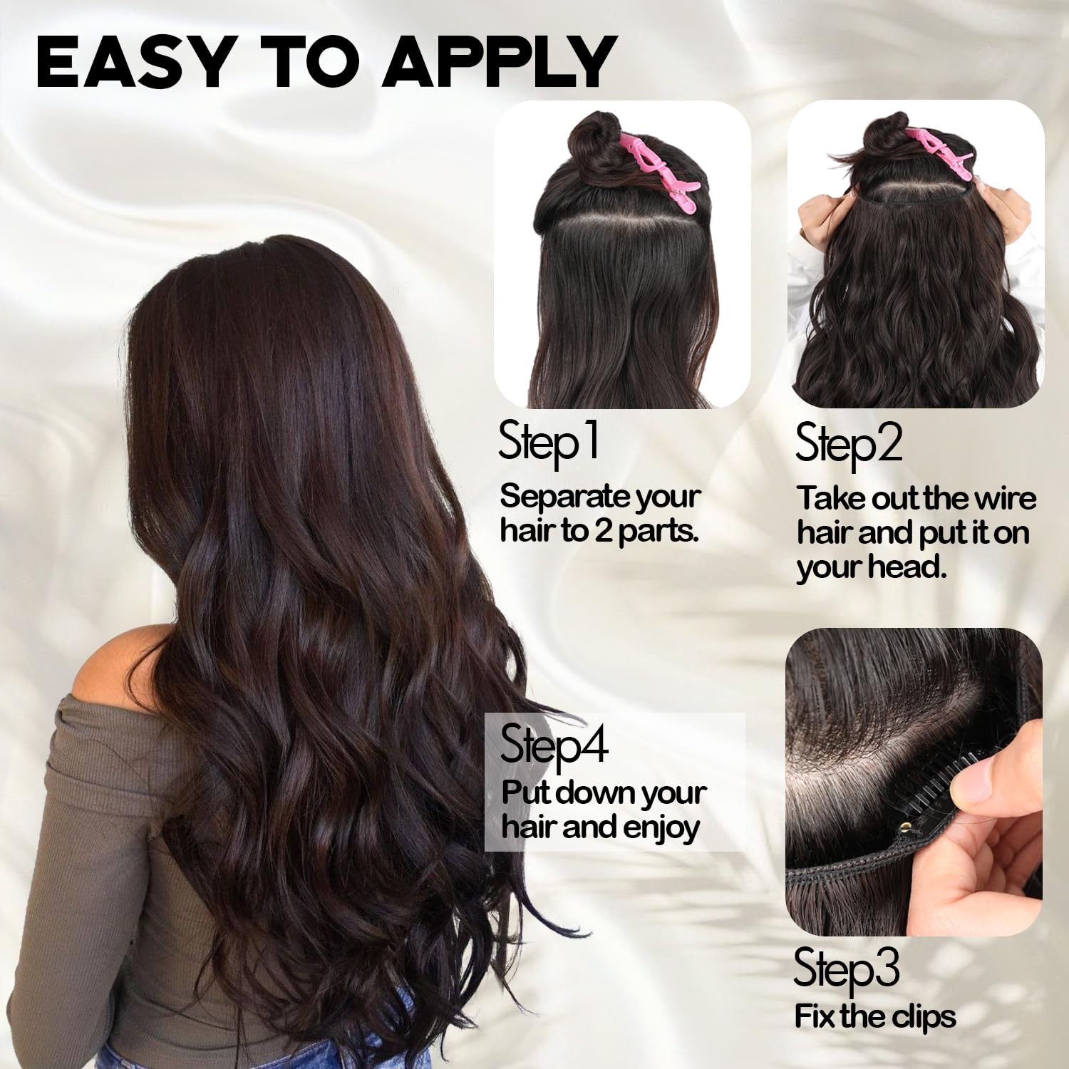 Extensiones de cabello tipo halo de 20 pulgadas, con alambre invisible, largo, ondulado, color marrón degradado, extensiones de cabello para mujer,