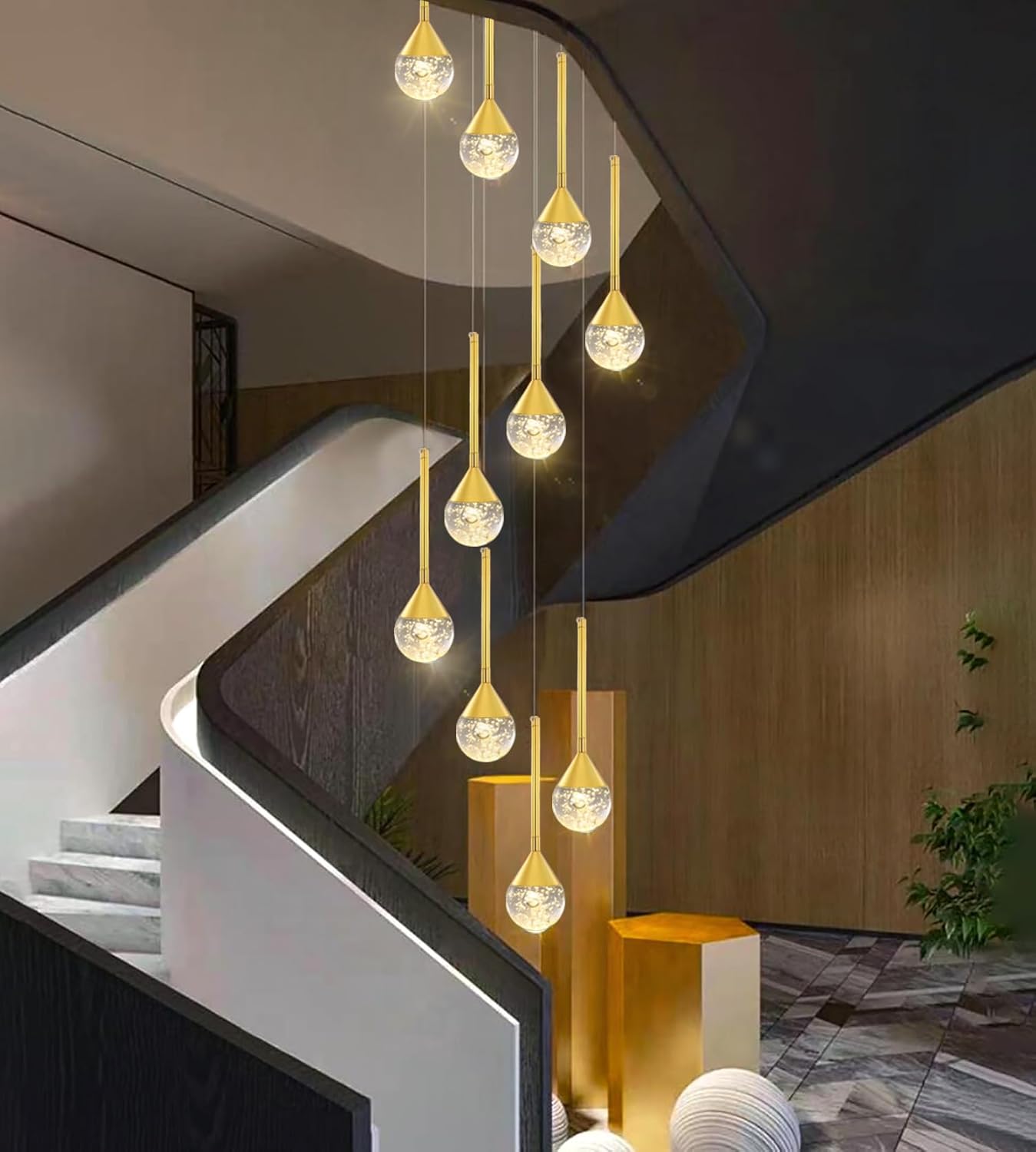 Candelabros de 16 luces para sala de estar de 137 pulgadas, luces LED de techo alto, lámpara de entrada, colgantes de cristal, lámparas de techo