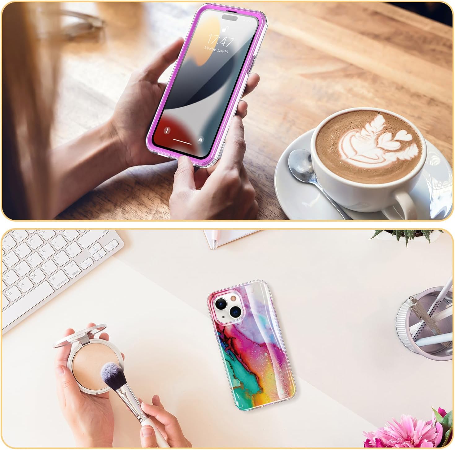 Esdot Funda para iPhone 15 con protector de pantalla integrado, funda duradera con diseños de moda para mujeres y niñas, elegante funda protectora