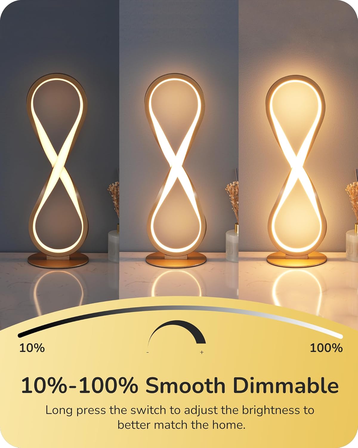 EDISHINE Lámpara de mesa LED, lámpara de noche con control táctil, temperatura de 3 colores, atenuación continua máxima de 475 lúmenes, lámpara de