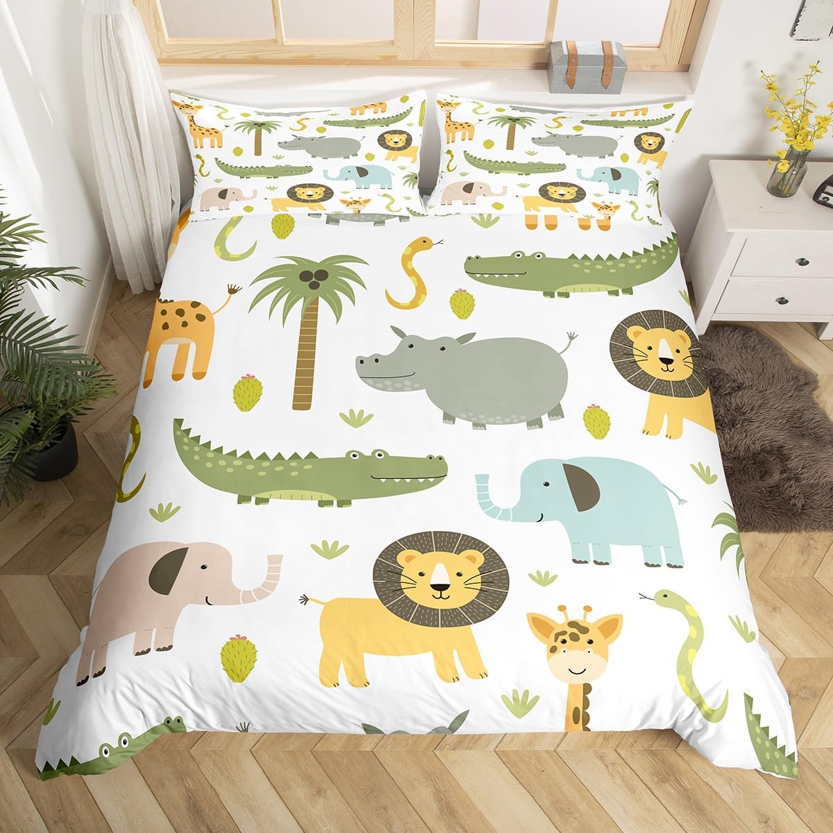 Juego de ropa de cama con estampado de animales salvajes, funda de edredón con estampado de animales salvajes para niños, niñas, adolescentes, lindo
