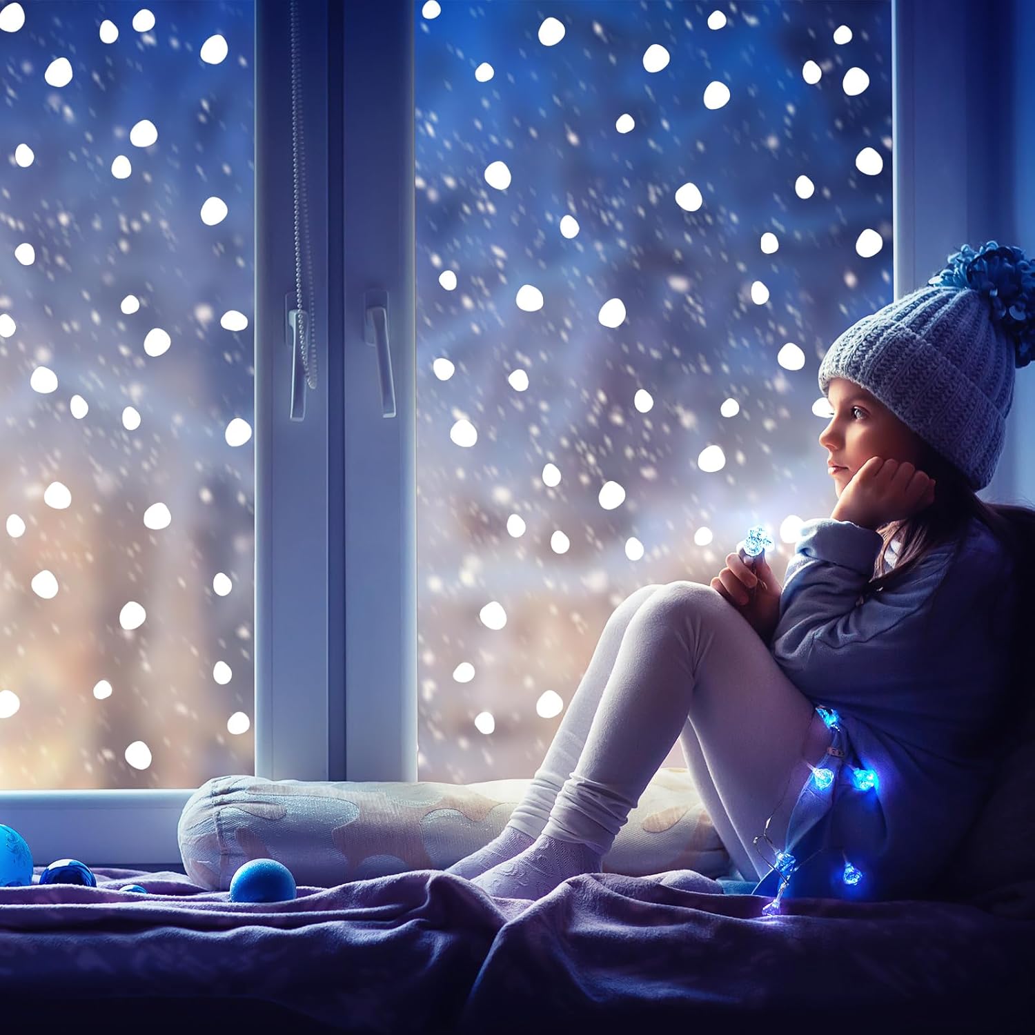 AnyDesign – 214 calcomanías de ventana de Navidad de doble cara blanca de Navidad irregulares para ventana, calcomanías de ventana de vacaciones de