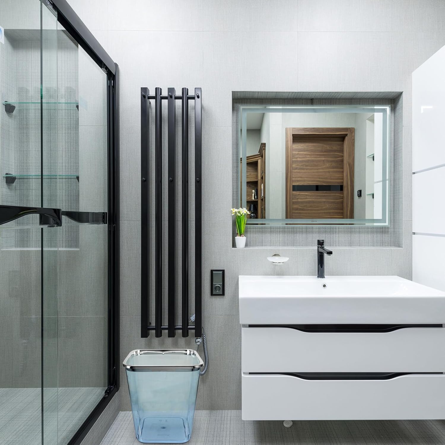 STOBOK Cubo de basura cuadrado transparente grande para basura, contenedor decorativo de 1.5 litros para el hogar, oficina, baño, dormitorio, cocina