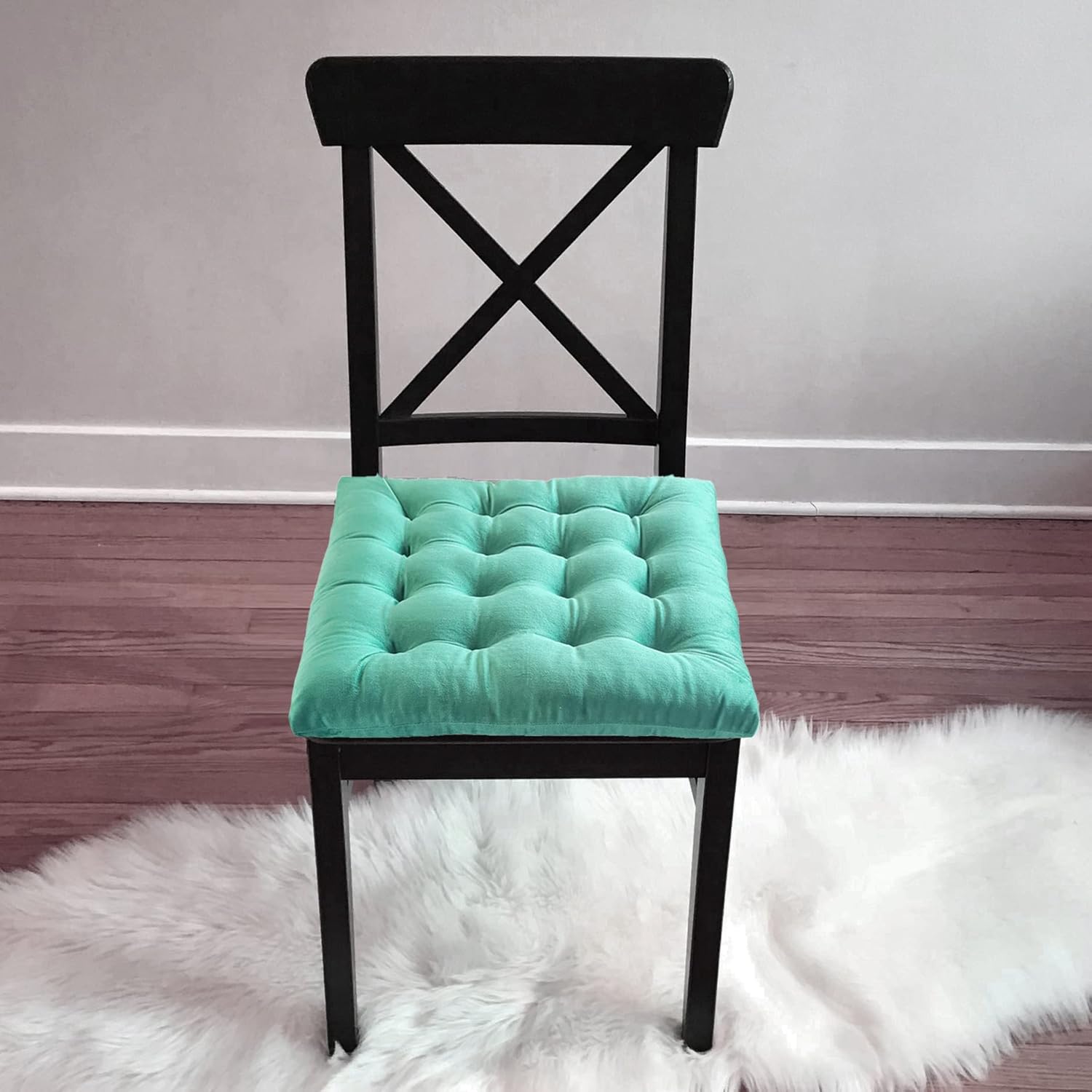 Collection 828-CHP-SQR – Cojín cuadrado para silla de felpa, para taburete de cocina, bar, comedor, duradero, reversible con lazos (verde menta, 1),