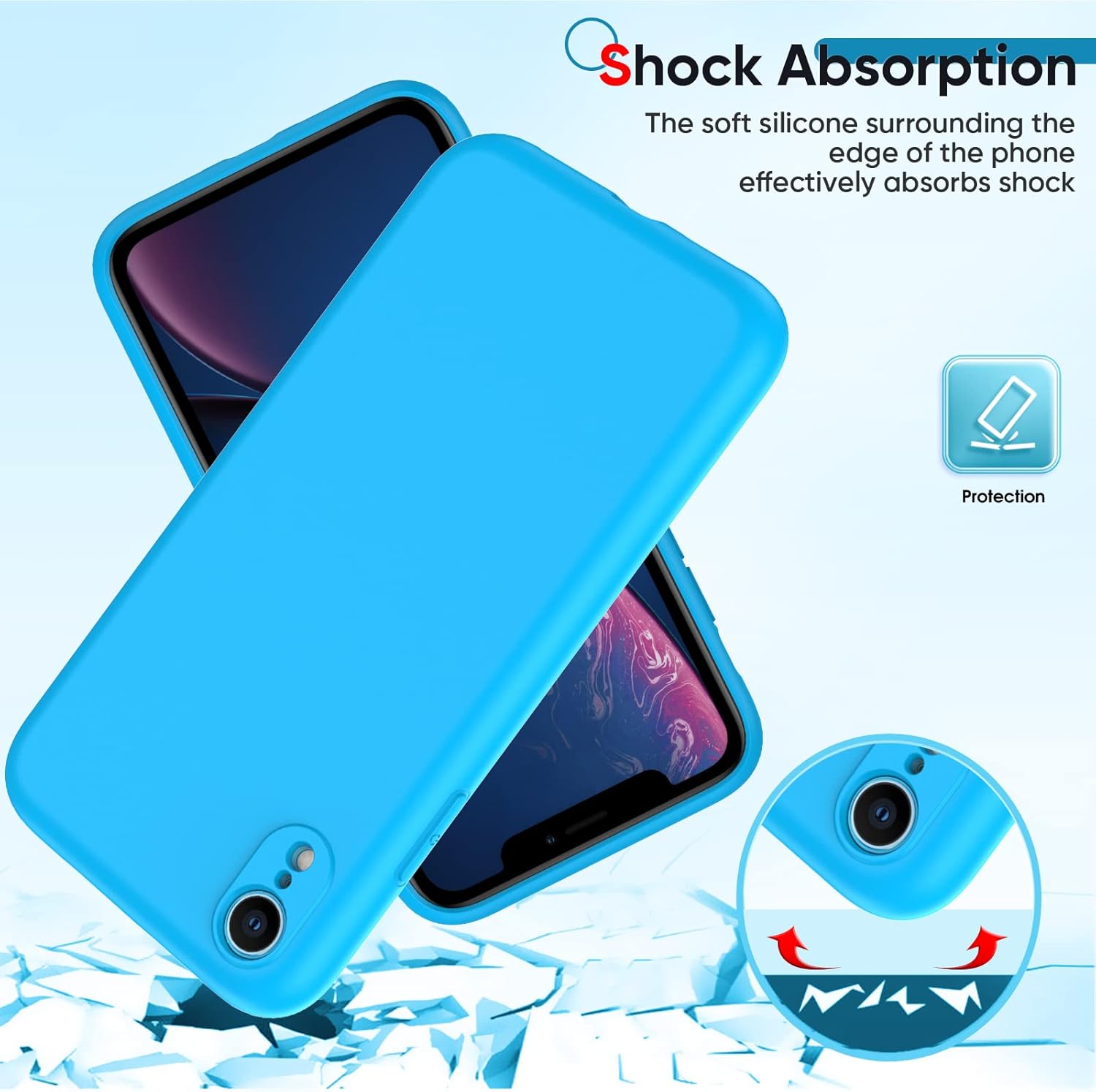 LeYi Funda para iPhone-XR con 2 protectores de pantalla de vidrio templado, silicona líquida de cuerpo completo a prueba de golpes con forro de