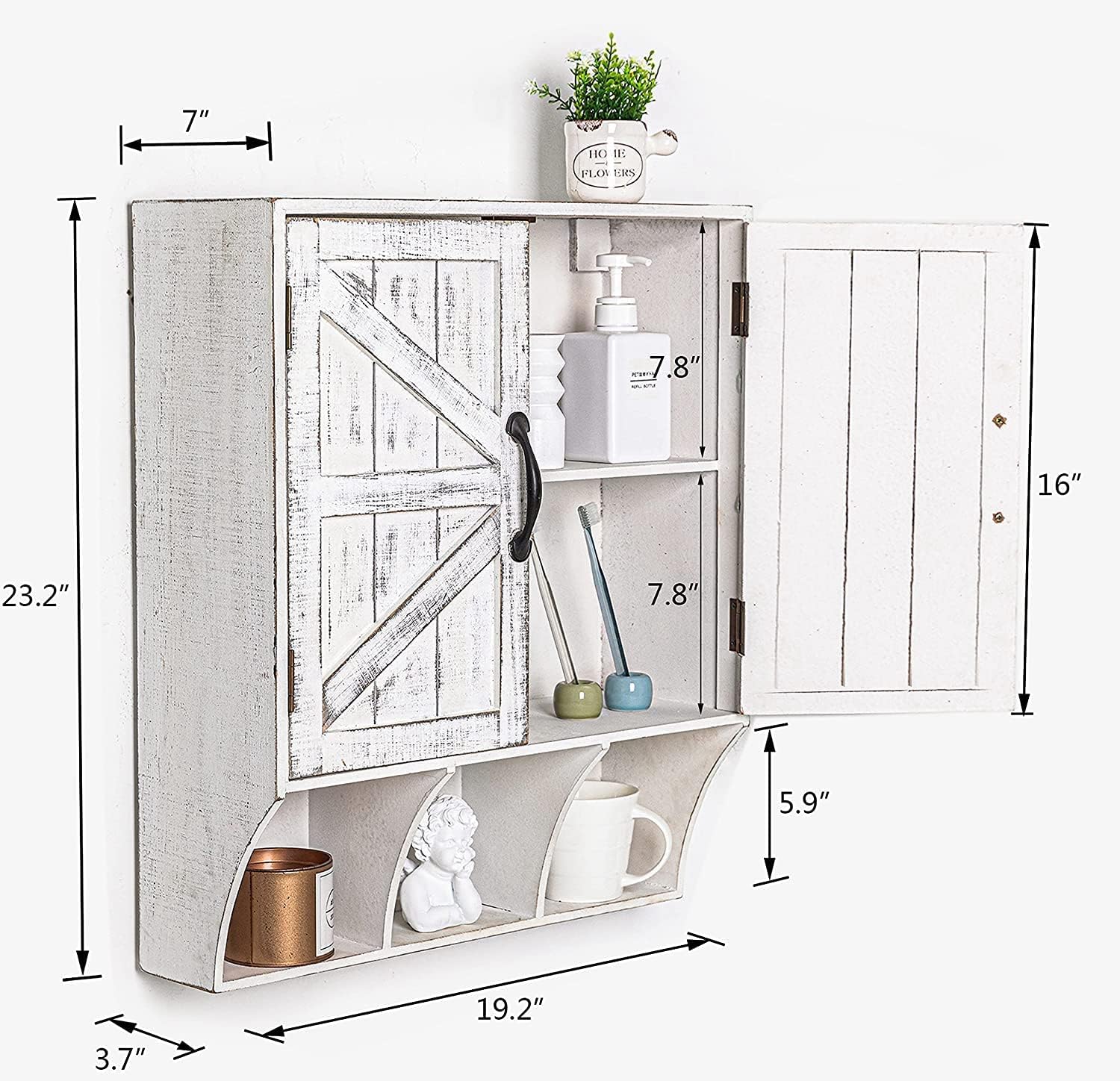 FLORA Armario de almacenamiento montado en la pared, botiquín con puertas, armario de pared de baño vintage de madera sobre inodoro para baño,