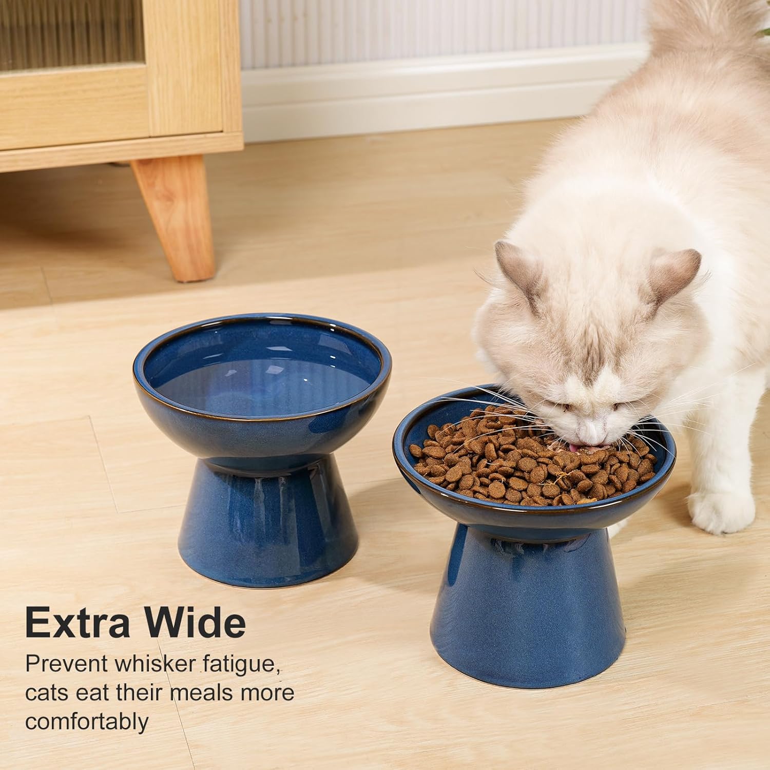YauYik Juego de cuencos elevados para agua y comida para gatos, cuencos elevados extra anchos de 6.2 pulgadas, plato de comida para gatos poco
