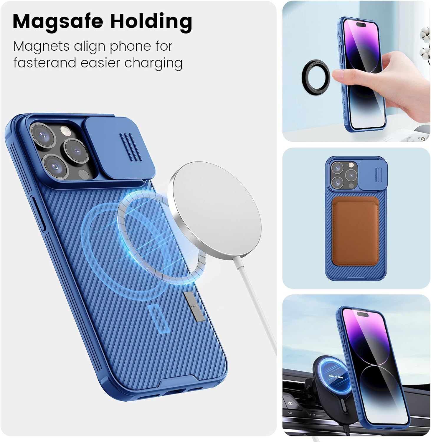 Nillkin Funda magnética para iPhone 15 Pro Max, compatible con MagSafe, funda deslizante para cámara, funda protectora delgada para iPhone 15 Pro