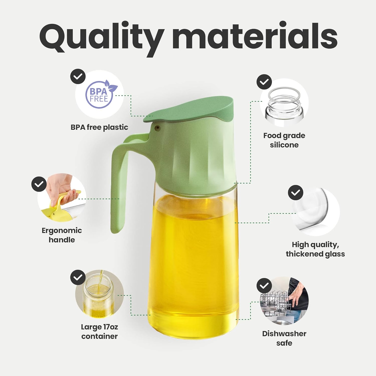 Botella dispensadora de aceite de cocina para cocina, paquete de 2, dispensador de aceite de oliva y botella infusora, botella de aceite de 17