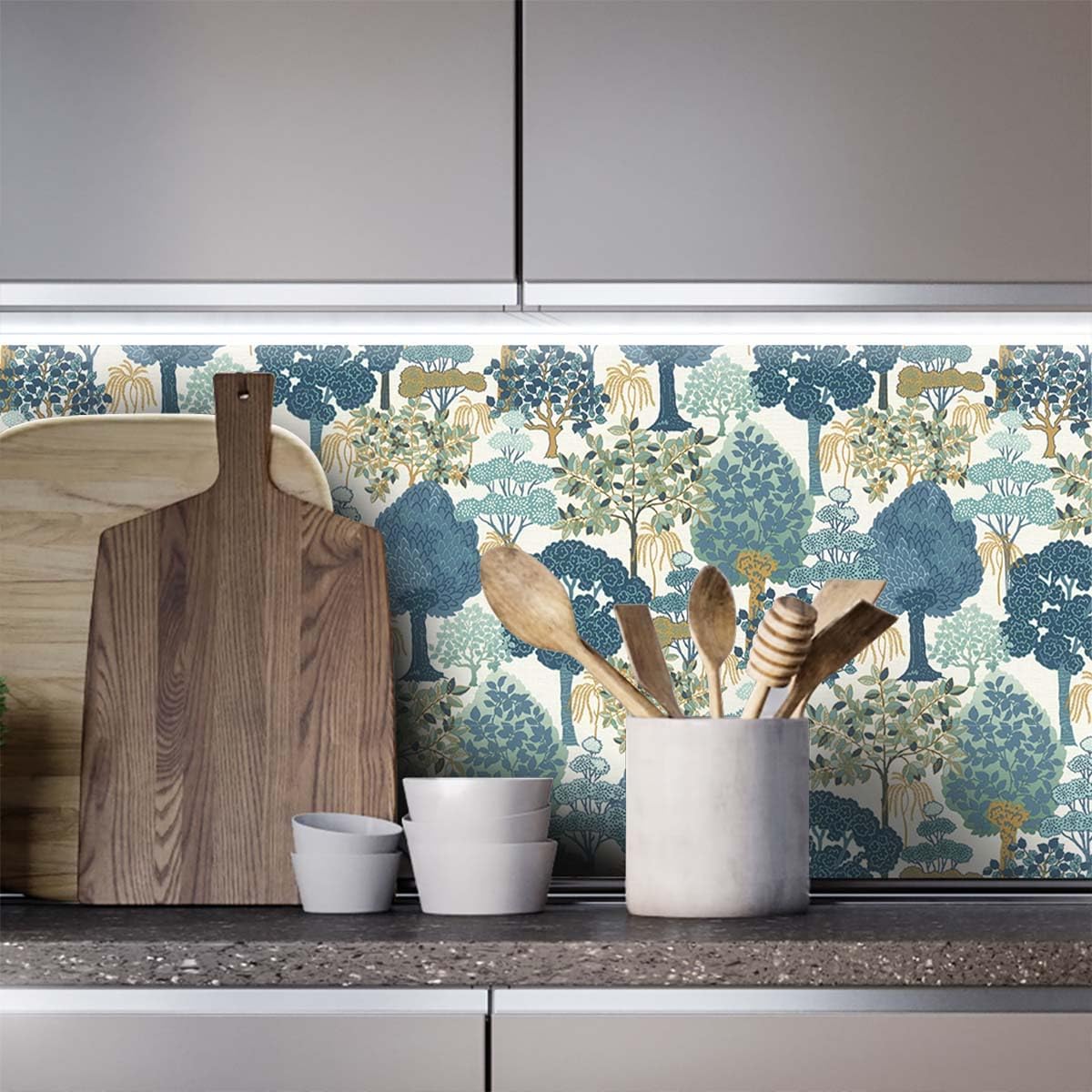 Papel tapiz autoadhesivo para despegar y pegar, papel adhesivo de árbol para gabinetes, color verde, moderno, selva, grueso, impermeable,