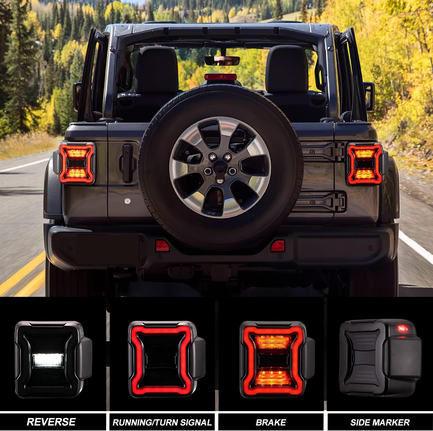 FIERYRED Luces traseras LED ahumadas compatibles con Jeep Wrangler JL 2018-2024, luces de marcha atrás
