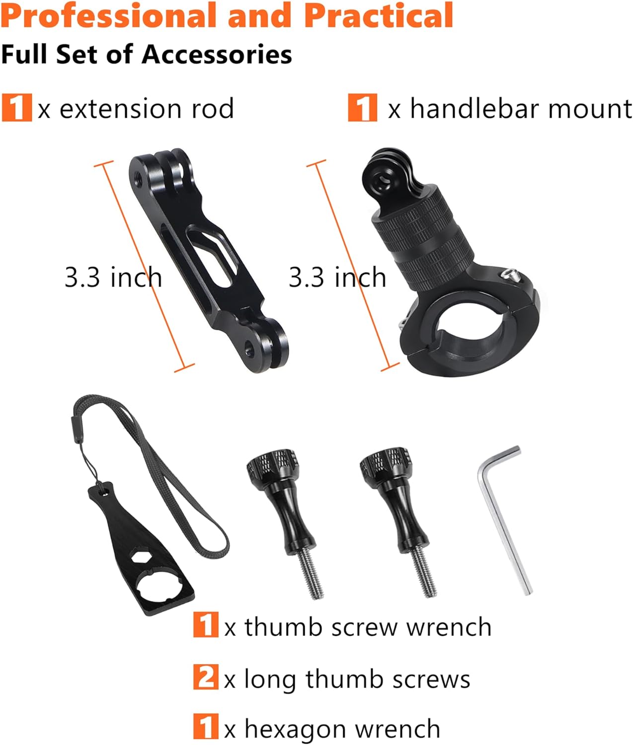 Soporte de cámara de rotación de 360 grados para Gopro, montaje de manillar de bicicleta de aluminio con barra de extensión para cámaras de acción