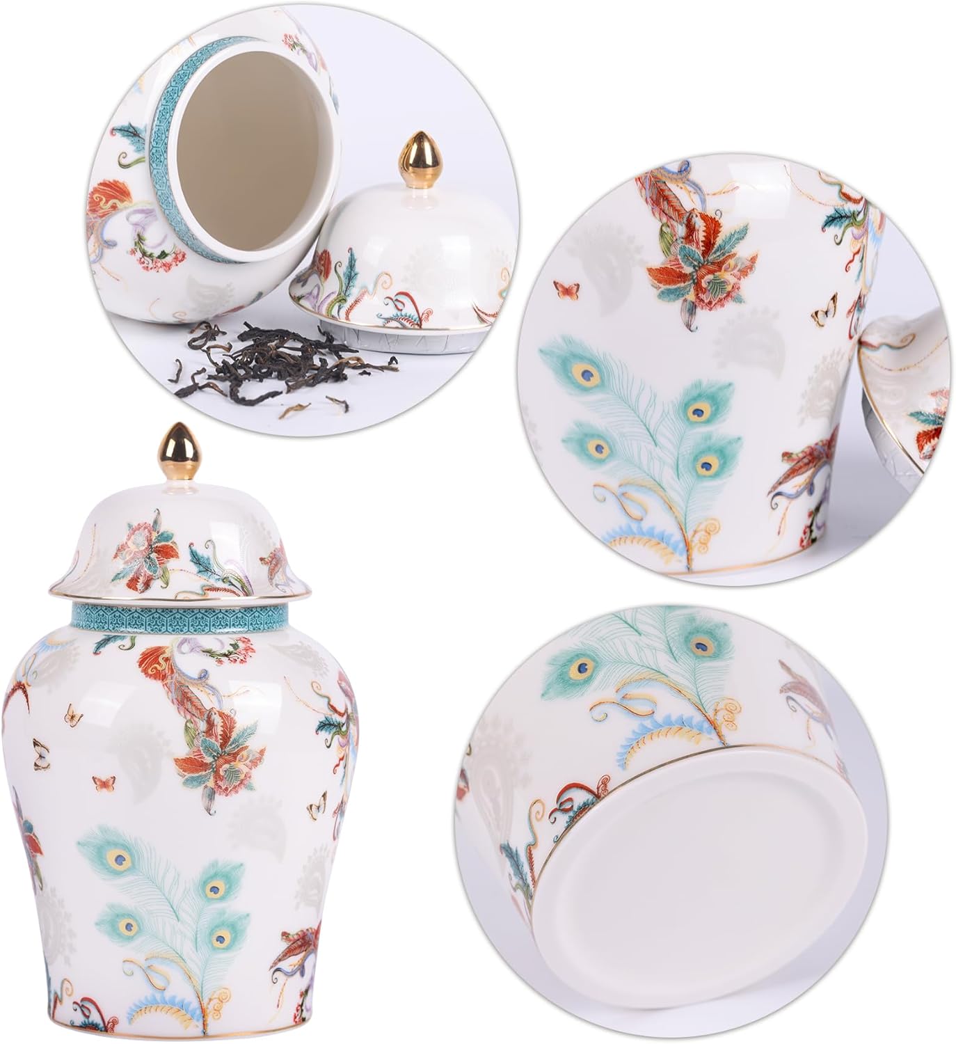Tarro de jengibre chino con tapa, estilo antiguo, decorativo para el hogar, retro, flores de porcelana azul y blanca, florero de cerámica cubierto,