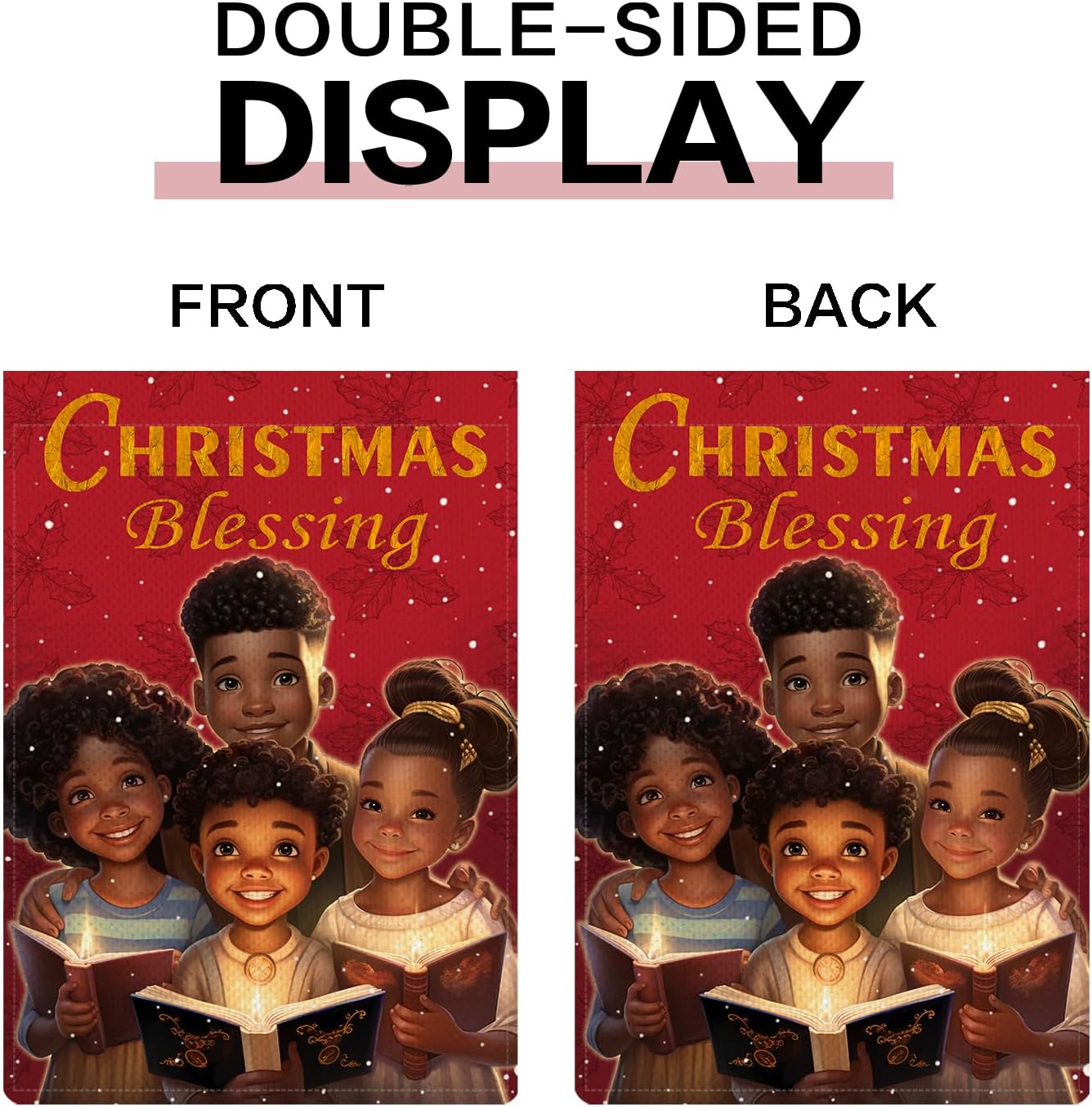 Decoraciones de bendición de niña negra, bandera de jardín de arpillera de feliz Navidad, 12 x 18 pulgadas, doble cara, villancicos de Navidad