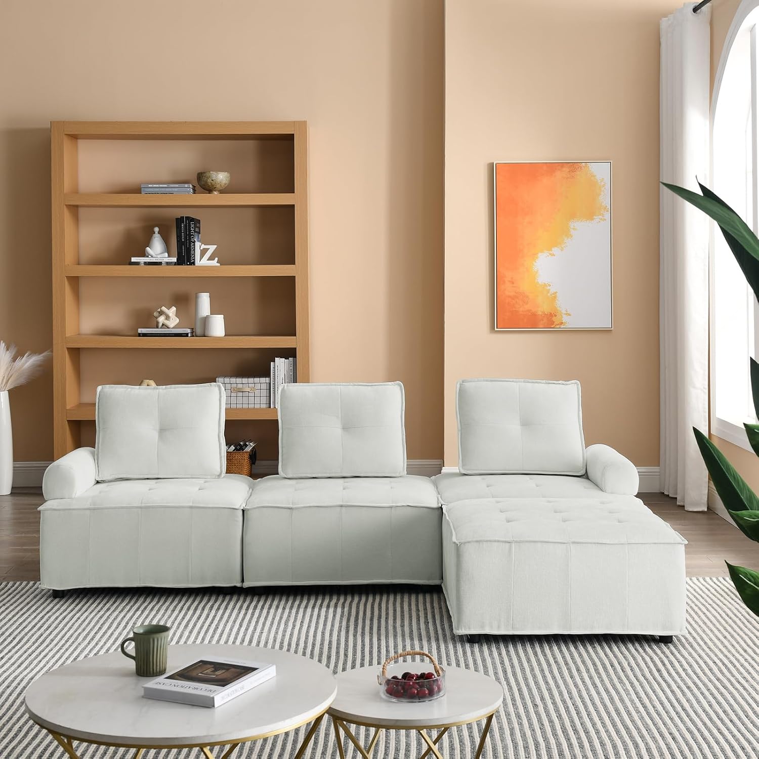 NOLLAM Sofá modular moderno, sofá modular tapizado en forma de L de 99 pulgadas con marco resistente y cojín trasero extraíble, combinación de
