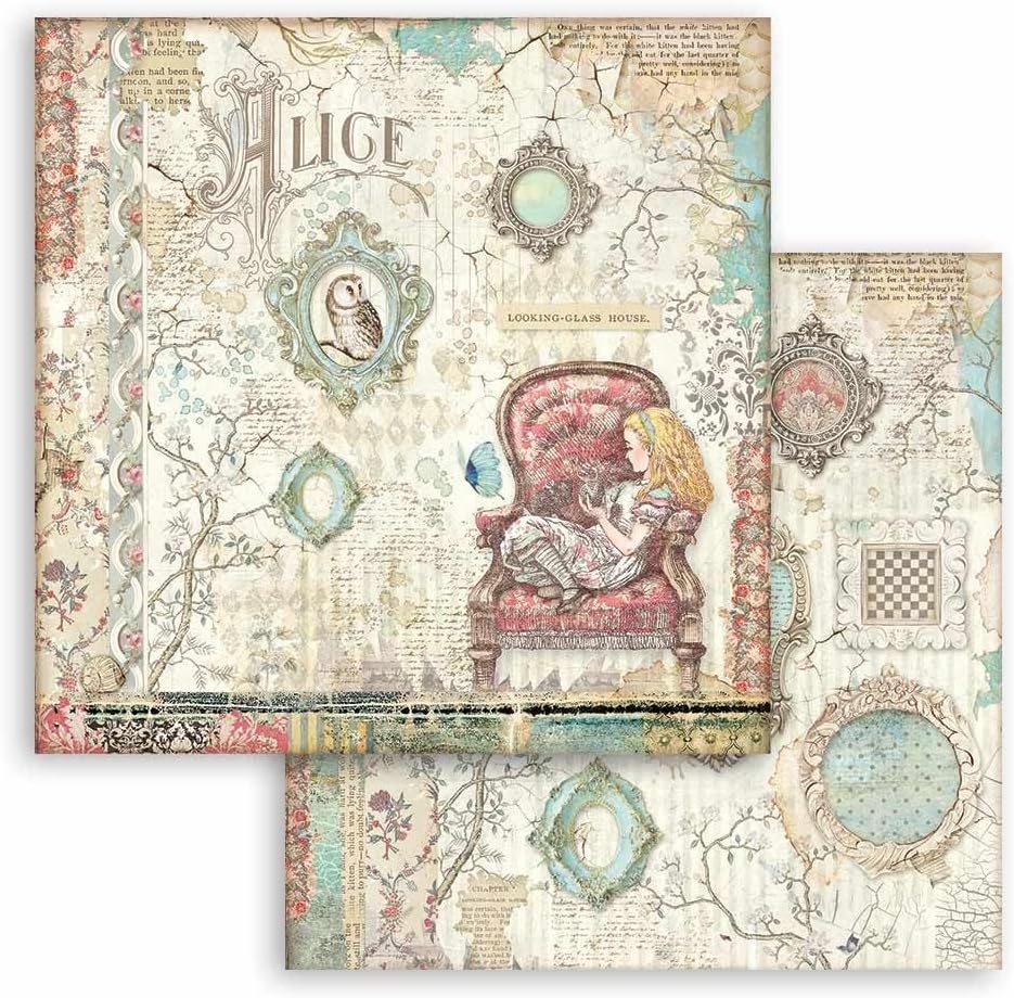 Stamperia International Mini almohadilla para álbum de recortes, doble cara, Alice Through The Looking Glass, 8 x 8 pulgadas, varios