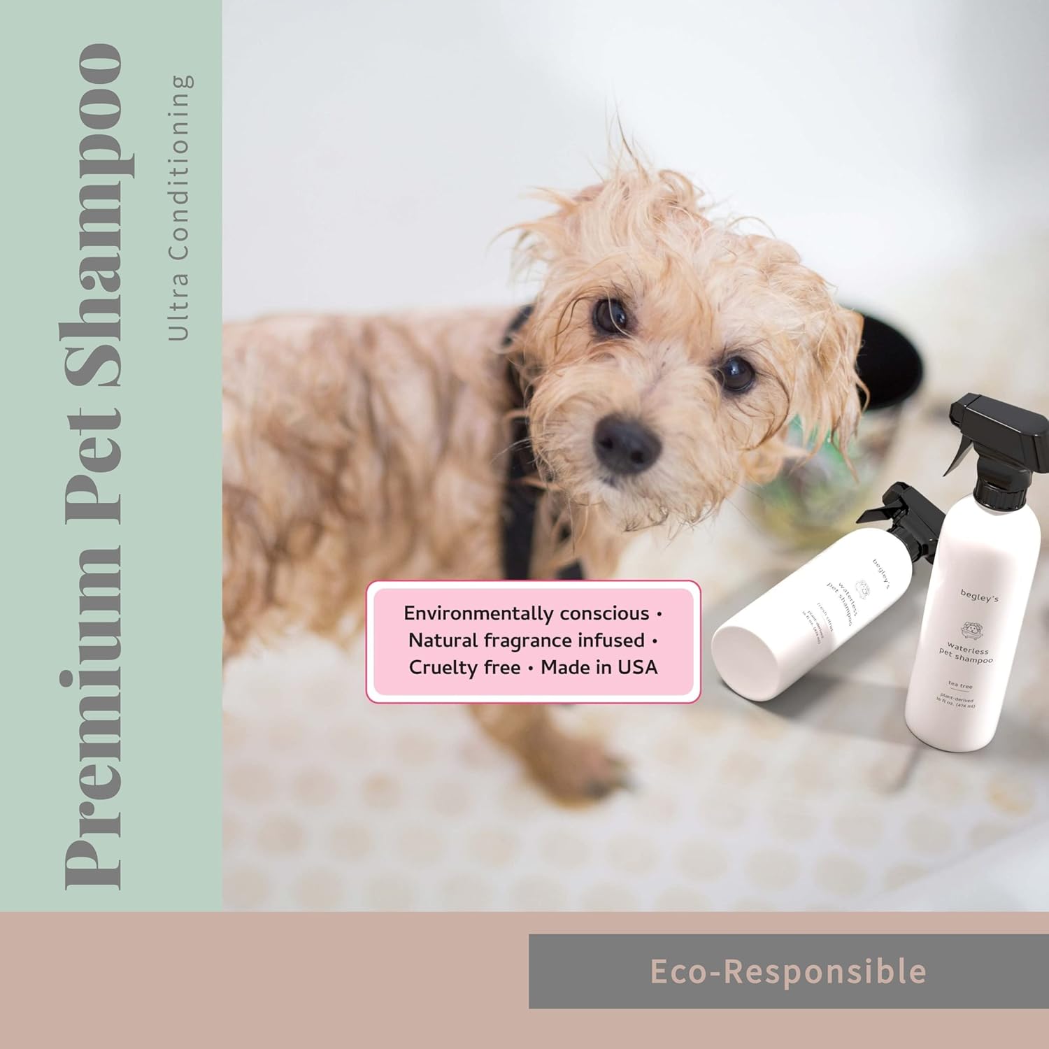 Begley’s Champú natural para mascotas sin agua sin enjuague, limpieza sin baño, desodorizante y eliminación de olores para un pelaje brillante y