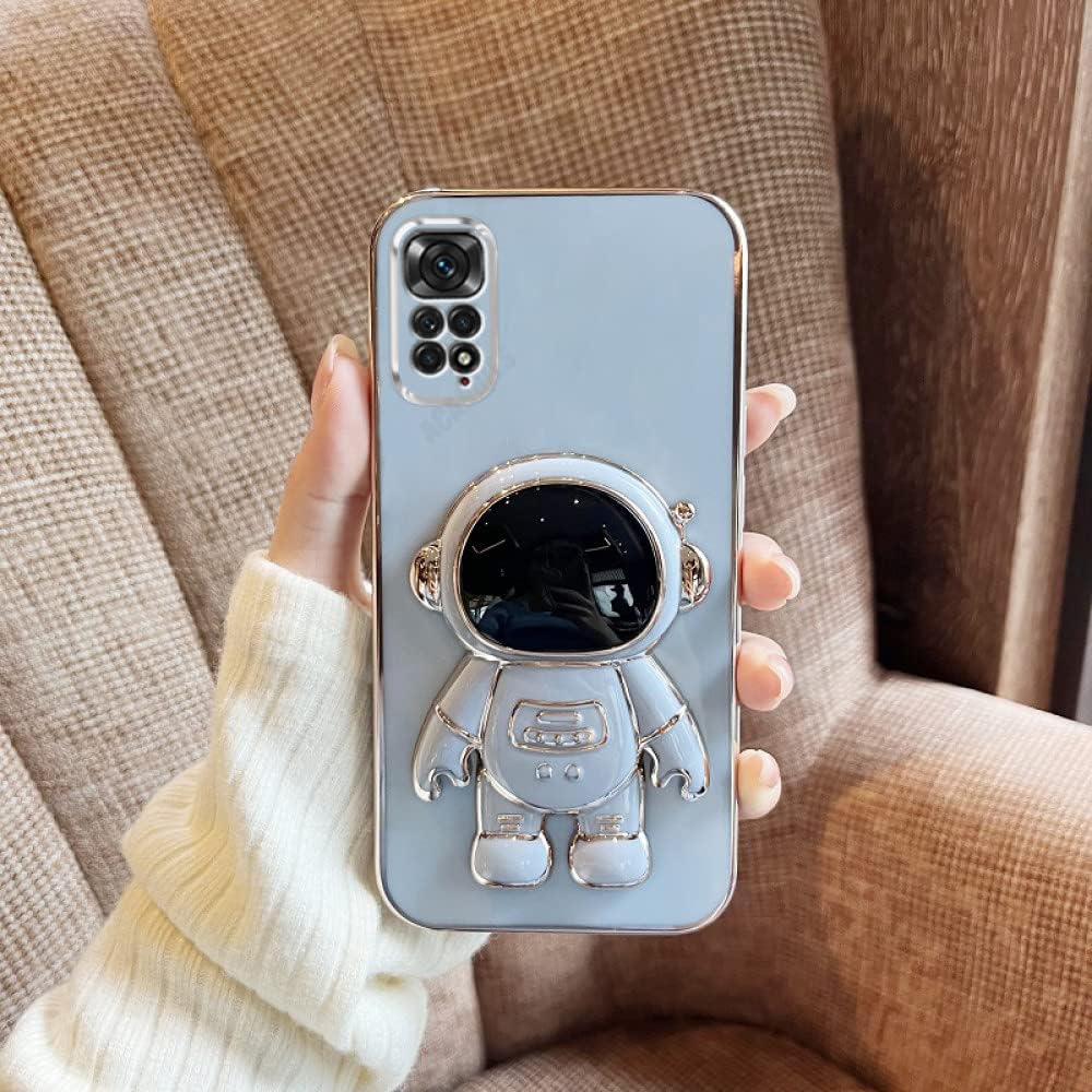 Soporte plegable de astronauta chapado para Xiaomi para Redmi Note 11 10 9 8 Pro 11s 10s 9s 8t 7 11pro 10pro 9c cubierta de soporte de silicona,