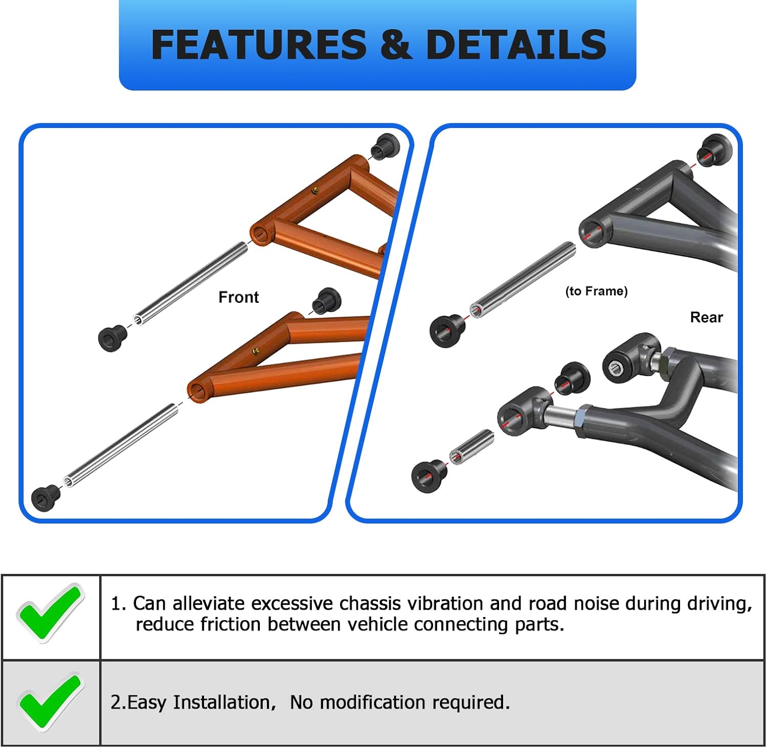 Wsays Kit de buje de brazo A de alta resistencia de HDPE compatible con Polaris Ranger XP 800XP 800 Crew 2011-2014 Ranger 900 Diesel900 Diesel Crew