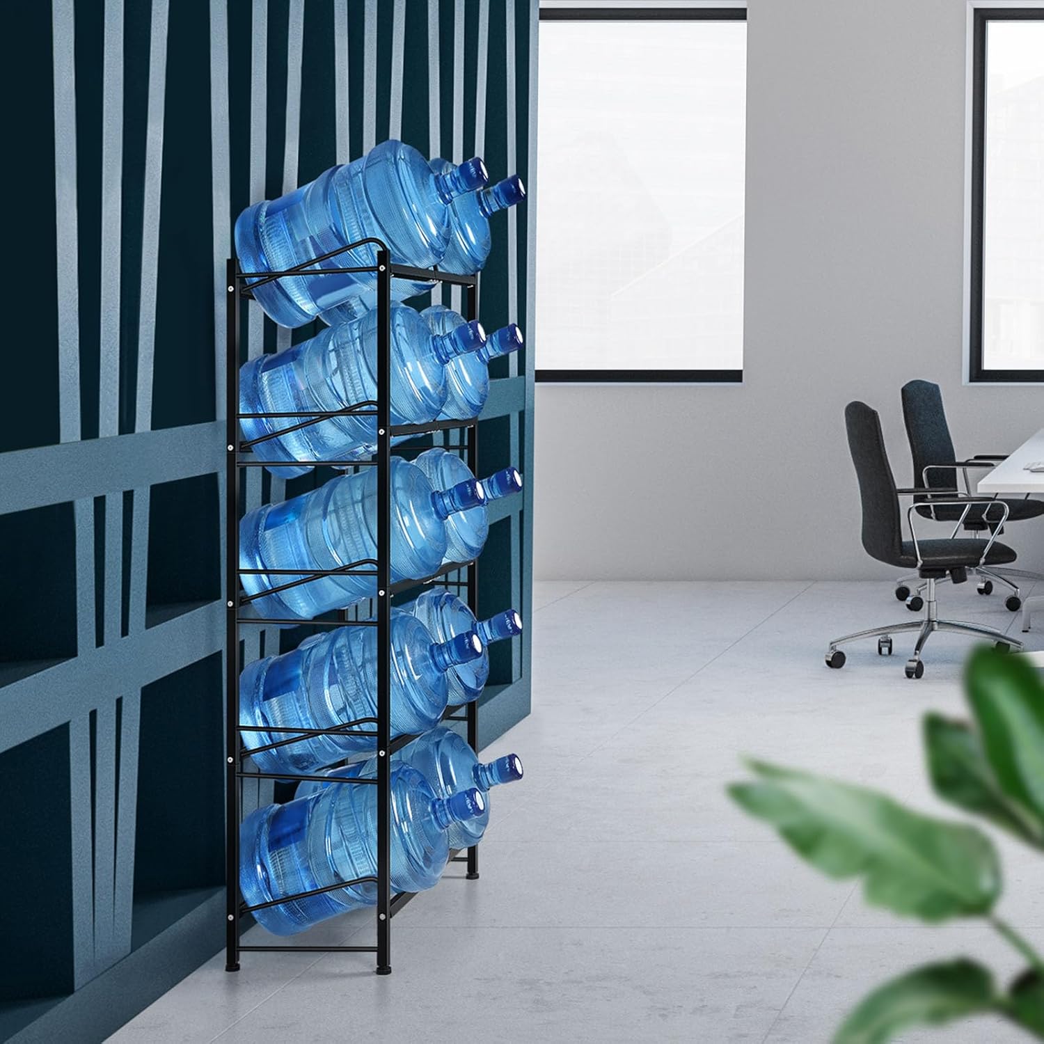 Soporte para botellas de agua de 5 galones de 5 niveles, enfriador de agua con 10 ranuras, estante de almacenamiento de jarra de agua resistente
