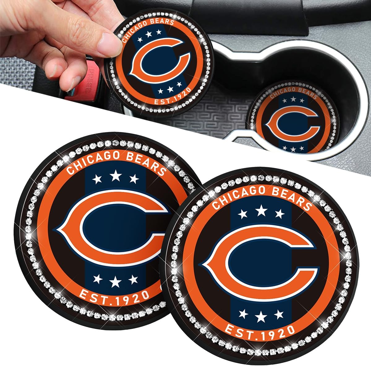 Aollpu 2 posavasos para automóvil, accesorios para interiores de automóvil de 2.75 pulgadas, accesorios para fanáticos del fútbol, tapete de