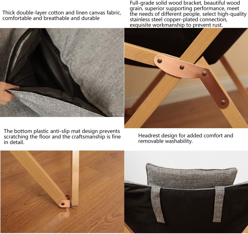 Silla plegable de madera maciza para el almuerzo, silla reclinable portátil de haya con cómodo cojín (sin necesidad de instalar) (soporte de color