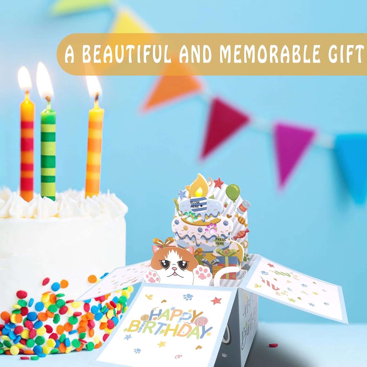 DTESL Tarjetas de cumpleaños divertidas 3D desplegables, tarjeta de cumpleaños de gato Garfield en 3D para mujeres, tarjetas de felicitación de mamá