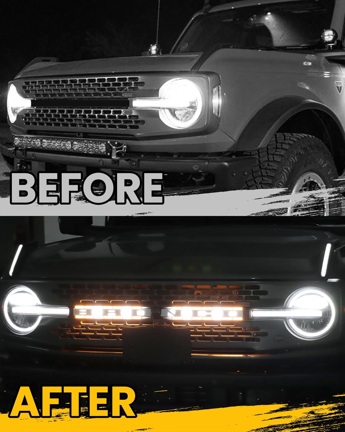 Luz LED de rejilla para Ford Bronco 2021 2022 2023 2024 Kit de lámparas de rejilla de 24 puertas con arnés de cableado de fusible