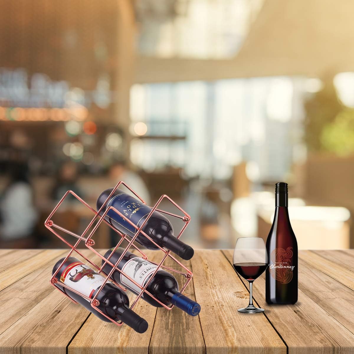 Buruis Estante de vino para encimera, soporte para 6 botellas de vino para almacenamiento de vino tinto y blanco, estante de vino de metal